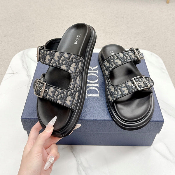 CD Aqua Sandals with Straps Beige Black Oblique Jacquard Frabic 476661