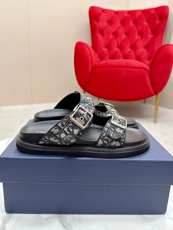 CD Aqua Sandals with Straps Beige Black Oblique Jacquard Frabic 476661