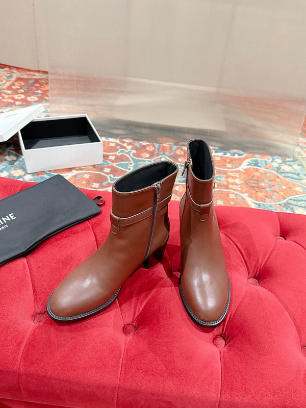 Botte à lanières Celine Garance Triomphe 60 mm en cuir de veau marron