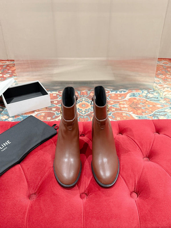 Botte à lanières Celine Garance Triomphe 60 mm en cuir de veau marron