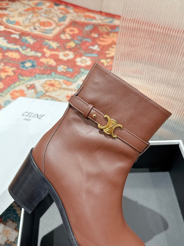 Botte à lanières Celine Garance Triomphe 60 mm en cuir de veau marron