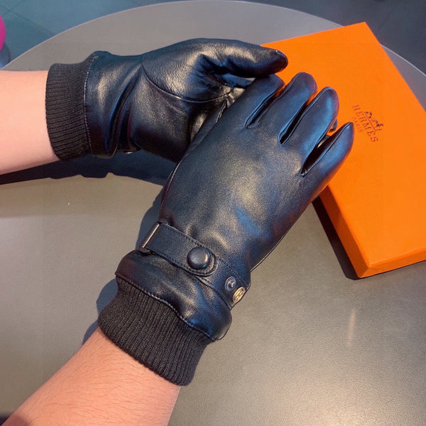 GLOVES IN BLACK SHEEPSKIN AND WOOL 112362