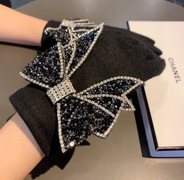 GLOVES IN BLACK WOOL WITH RHINSTONES 429247