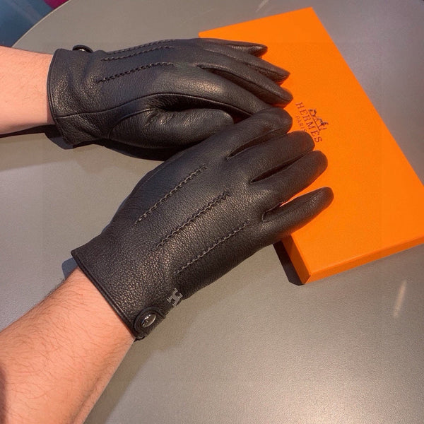 HUBERT GLOVES IN BLACK DEERSKIN WITH LAMB WOOL LINING 432639