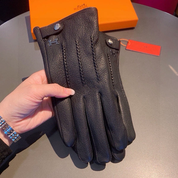 HUBERT GLOVES IN BLACK DEERSKIN WITH LAMB WOOL LINING 432639