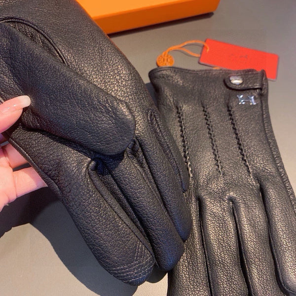 HUBERT GLOVES IN BLACK DEERSKIN WITH LAMB WOOL LINING 432639