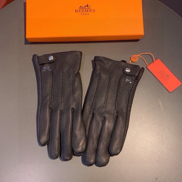 HUBERT GLOVES IN BLACK DEERSKIN WITH LAMB WOOL LINING 432639