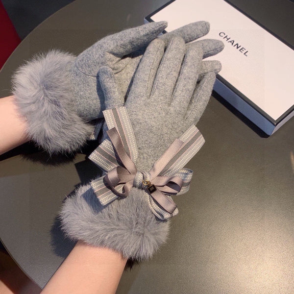 GLOVES IN DOLPHIN GRAY WOOL AND RABBIT FUR 441838