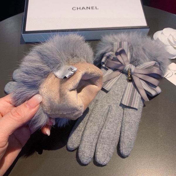 GLOVES IN DOLPHIN GRAY WOOL AND RABBIT FUR 441838