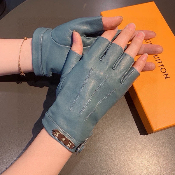 FINGERLESS GLOVES IN BLUE GREEN LAMBSKIN 453647
