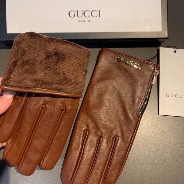 TOUCHSCREEN GLOVES WITH SIDE ZIPPER IN CARAMEL BROWN LAMBSKIN 456310