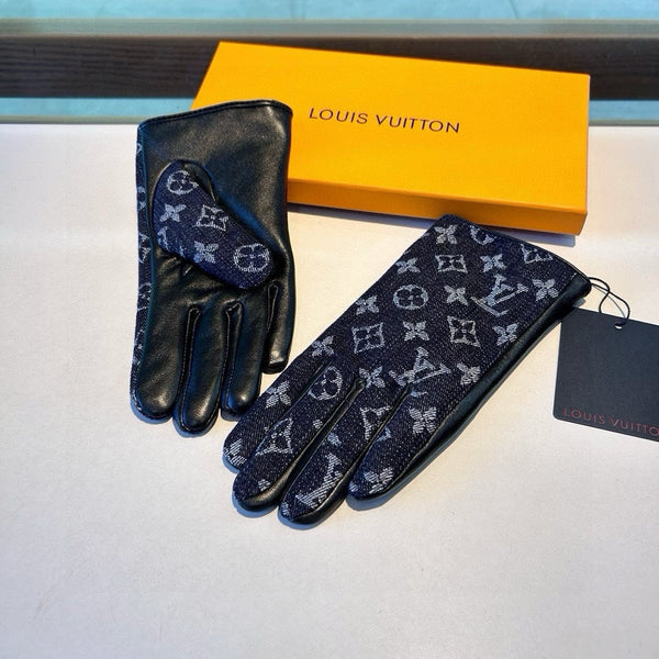 GLOVES IN BLACK MONOGRAM DENIM AND LAMBSKIN 460111
