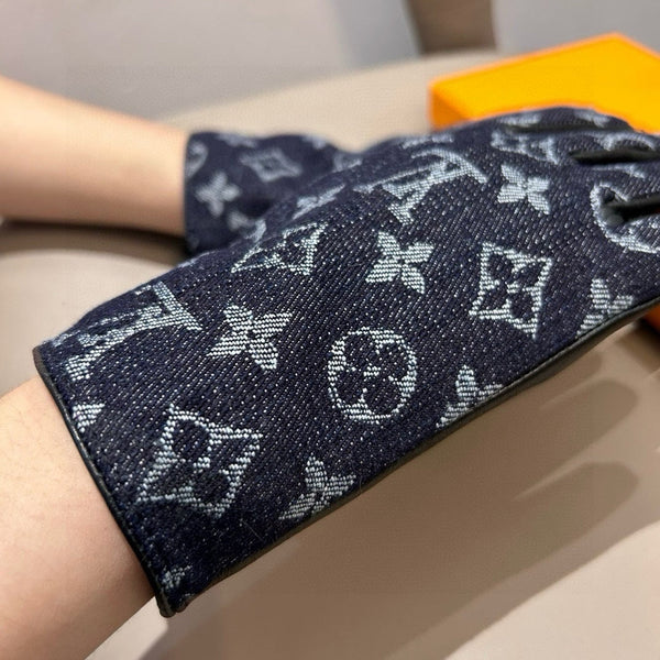GLOVES IN BLACK MONOGRAM DENIM AND LAMBSKIN 460111