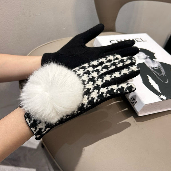 GLOVES IN BLACK MIX WHITE WOOL 462258