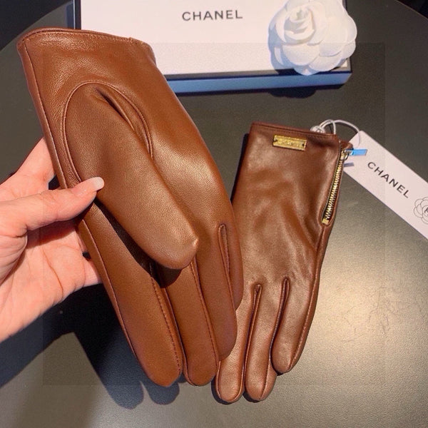 TOUCHSCREEN GLOVES IN BRONZE BROWN LAMBSKIN WITH GOLD LOGO 462270