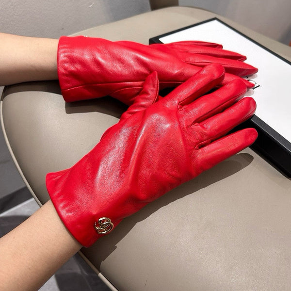 TOUCHSCREEN GLOVES IN RED LAMBSKIN AND SHEARLING LINING 463862
