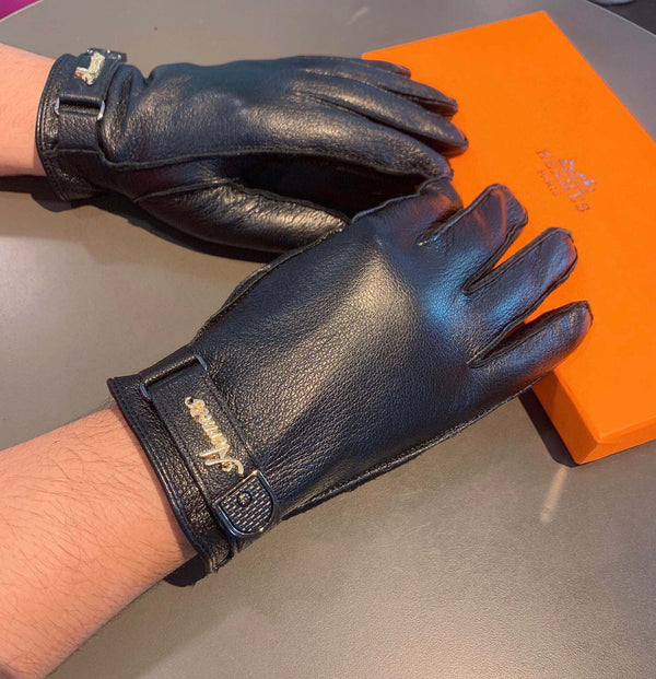 GLOVES IN BLACK DEERSKIN WITH LAMB FUR LINING 465015
