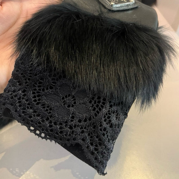 FINGERLESS LONG GLOVES IN BLACK LAMBSKIN WITH RABBIT FUR 465799