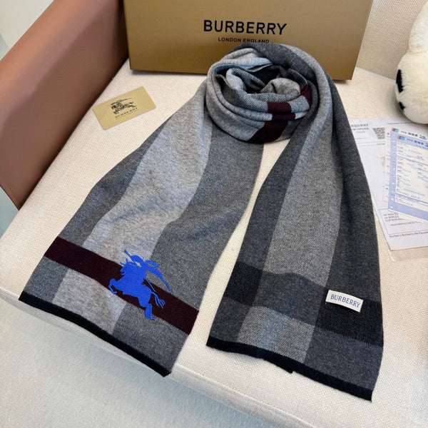 Écharpe classique brodée BBR 185CM Gris Noir Cachemire 292807