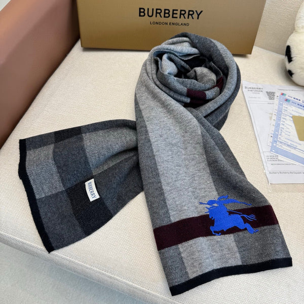Écharpe classique brodée BBR 185CM Gris Noir Cachemire 292807