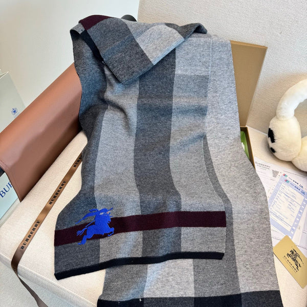Écharpe classique brodée BBR 185CM Gris Noir Cachemire 292807