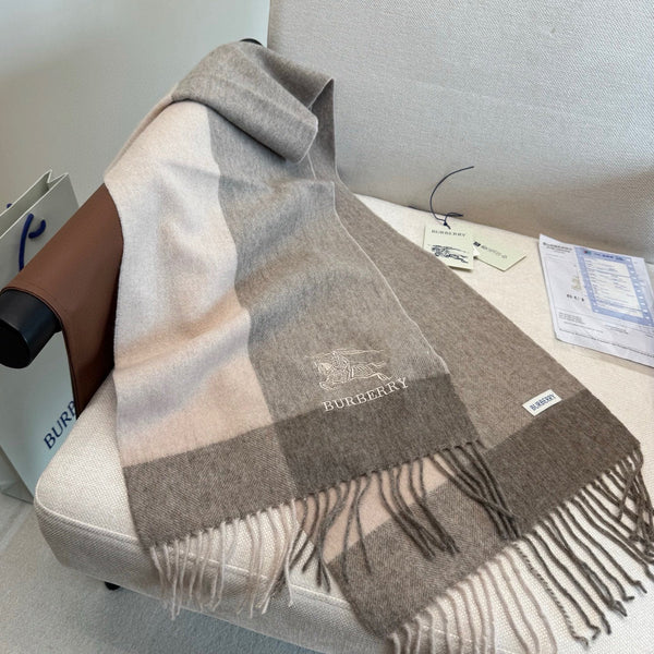 Écharpe classique BBR brodée 185CM Cachemire gris marron 292812