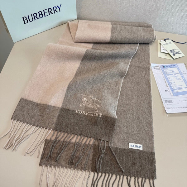 Écharpe classique BBR brodée 185CM Cachemire gris marron 292812