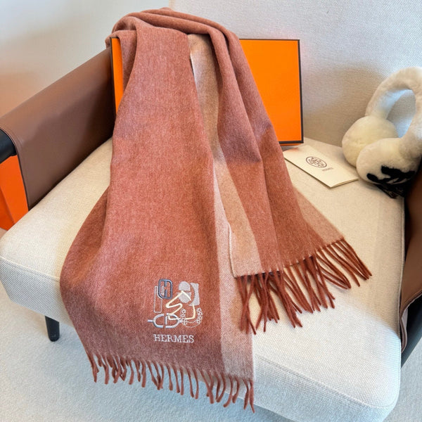 BBR Classic Embroidered Scarf 185CM Dusty Rose Cashmere 292825
