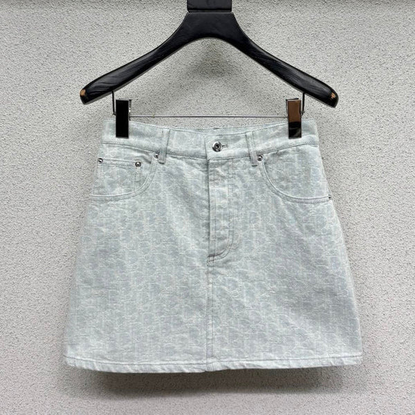 CD 2026 Denim Midi Skirt Light Blue Cotton 400983