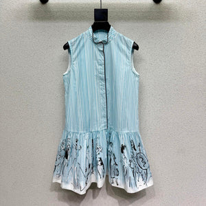 CD 26s Dioriviera Short Flared Dress White Blue Cotton 398326