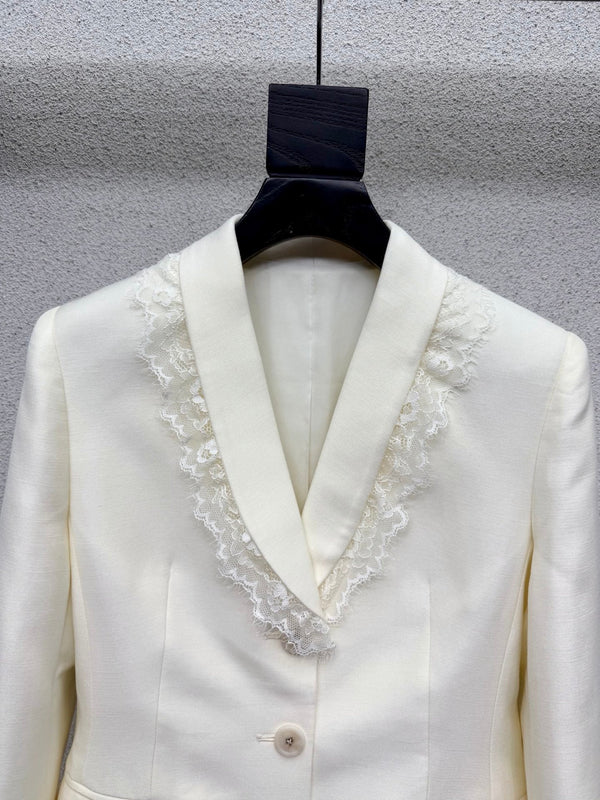 CD 26s Bar Jacket White Wool Silk Lace 398262