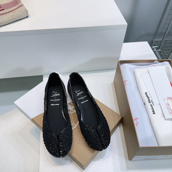 CL x Maison Margiela Ballerina Flats Black Mesh Sliver Leather 639690