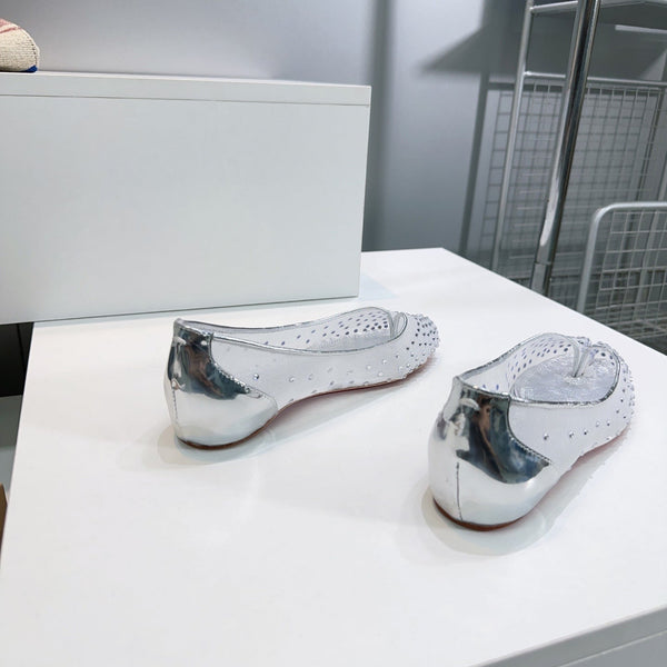 CL x Maison Margiela Ballerina Flats White Mesh Sliver Leather