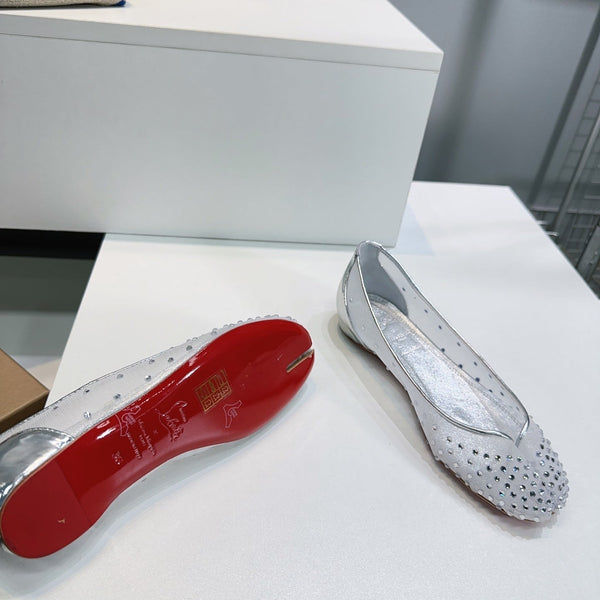 CL x Maison Margiela Ballerina Flats White Mesh Sliver Leather