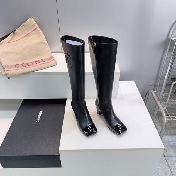 CC 26s Cap-Toe Knee-High Boots 4.5cm Black Stretch Lambskin 966840