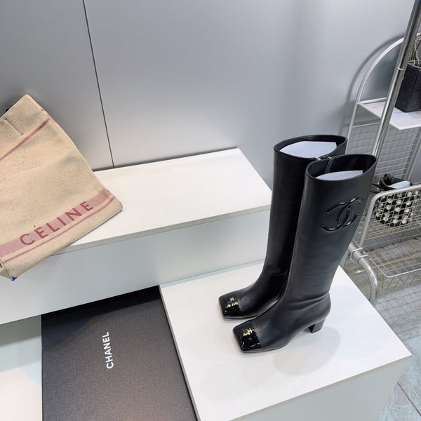 CC 26s Cap-Toe Knee-High Boots 4.5cm Black Stretch Lambskin 966840
