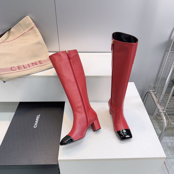 CC 26s Cap-Toe Knee-High Boots 4.5cm Red Stretch Lambskin 966841