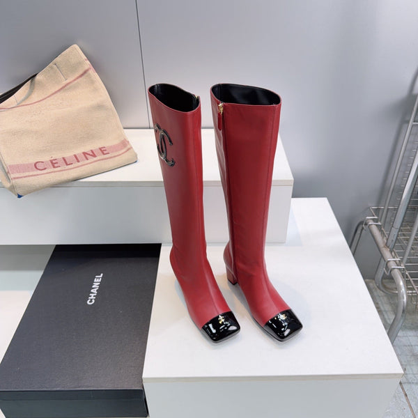 CC 26s Cap-Toe Knee-High Boots 4.5cm Red Stretch Lambskin 966841