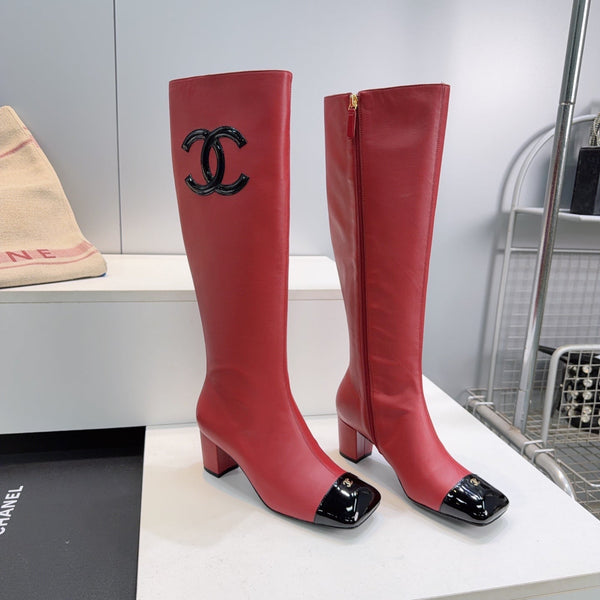 CC 26s Cap-Toe Knee-High Boots 4.5cm Red Stretch Lambskin 966841