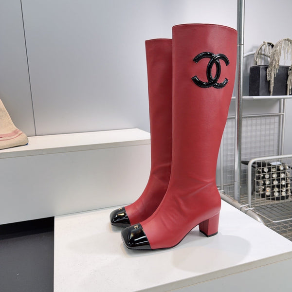 CC 26s Cap-Toe Knee-High Boots 4.5cm Red Stretch Lambskin 966841
