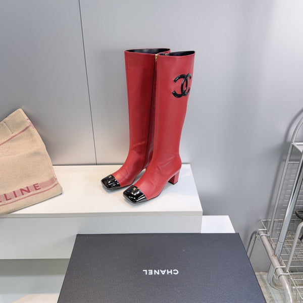 CC 26s Cap-Toe Knee-High Boots 4.5cm Red Stretch Lambskin 966841