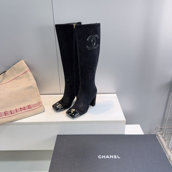 CC 26s Cap-Toe Knee-High Boots 8.5cm Black Stretch Suede 966845