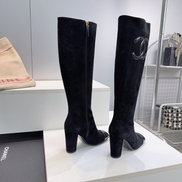 CC 26s Cap-Toe Knee-High Boots 8.5cm Black Stretch Suede 966845