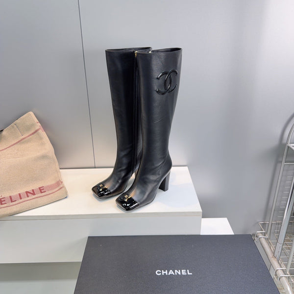 CC 26s Cap-Toe Knee-High Boots 8.5cm Black Stretch Lambskin 966846