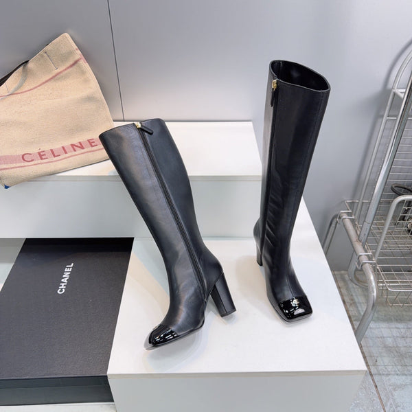 CC 26s Cap-Toe Knee-High Boots 8.5cm Black Stretch Lambskin 966846