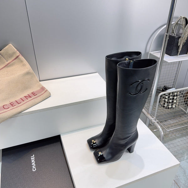CC 26s Cap-Toe Knee-High Boots 8.5cm Black Stretch Lambskin 966846