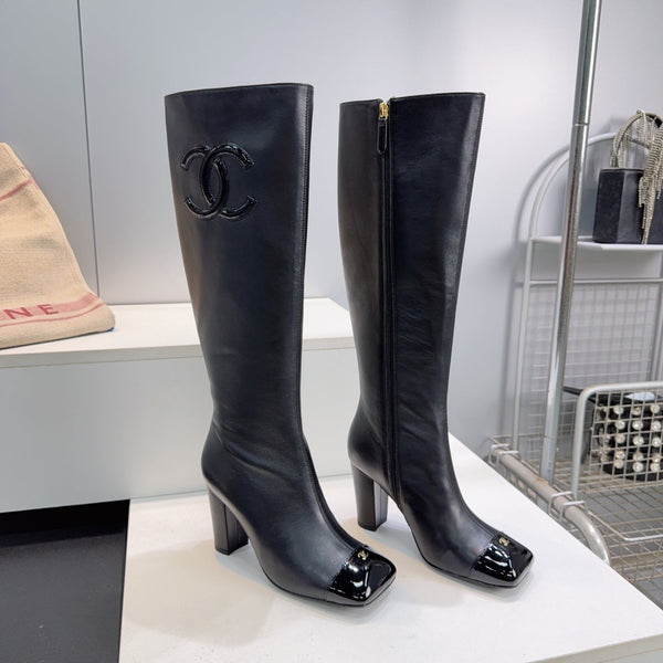 CC 26s Cap-Toe Knee-High Boots 8.5cm Black Stretch Lambskin 966846