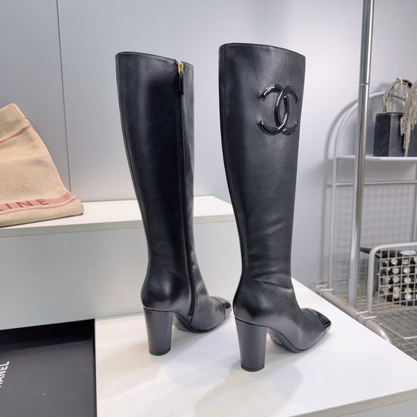CC 26s Cap-Toe Knee-High Boots 8.5cm Black Stretch Lambskin 966846