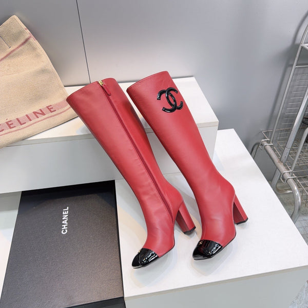 CC 26s Cap-Toe Knee-High Boots 8.5cm Red Stretch Lambskin 966847