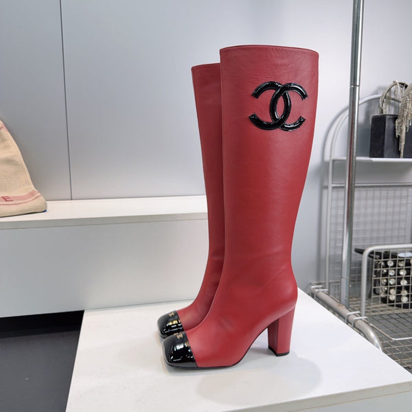 CC 26s Cap-Toe Knee-High Boots 8.5cm Red Stretch Lambskin 966847